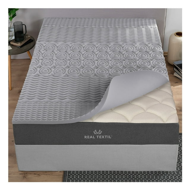 Colchoneta Memory Foam Topper 5 Zonas de Confort, 5 cm Real Textil (Gris, Individual)