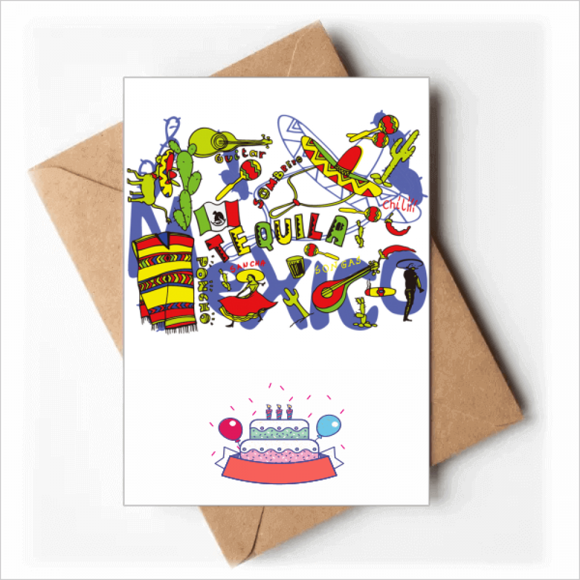 Sombrero Guitar Chili Mexico Elment Happy Birthday Greeting Cards Envelopes Blank