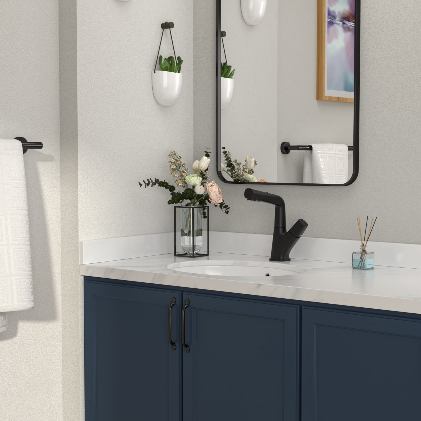 Logmey 19.5" Pull-Out Bathroom Faucet with Sprayer 360° Liftable Head BPA-Free Teeth & Pet Wash Matte Black LM-WAL-SLC2402-2-MB