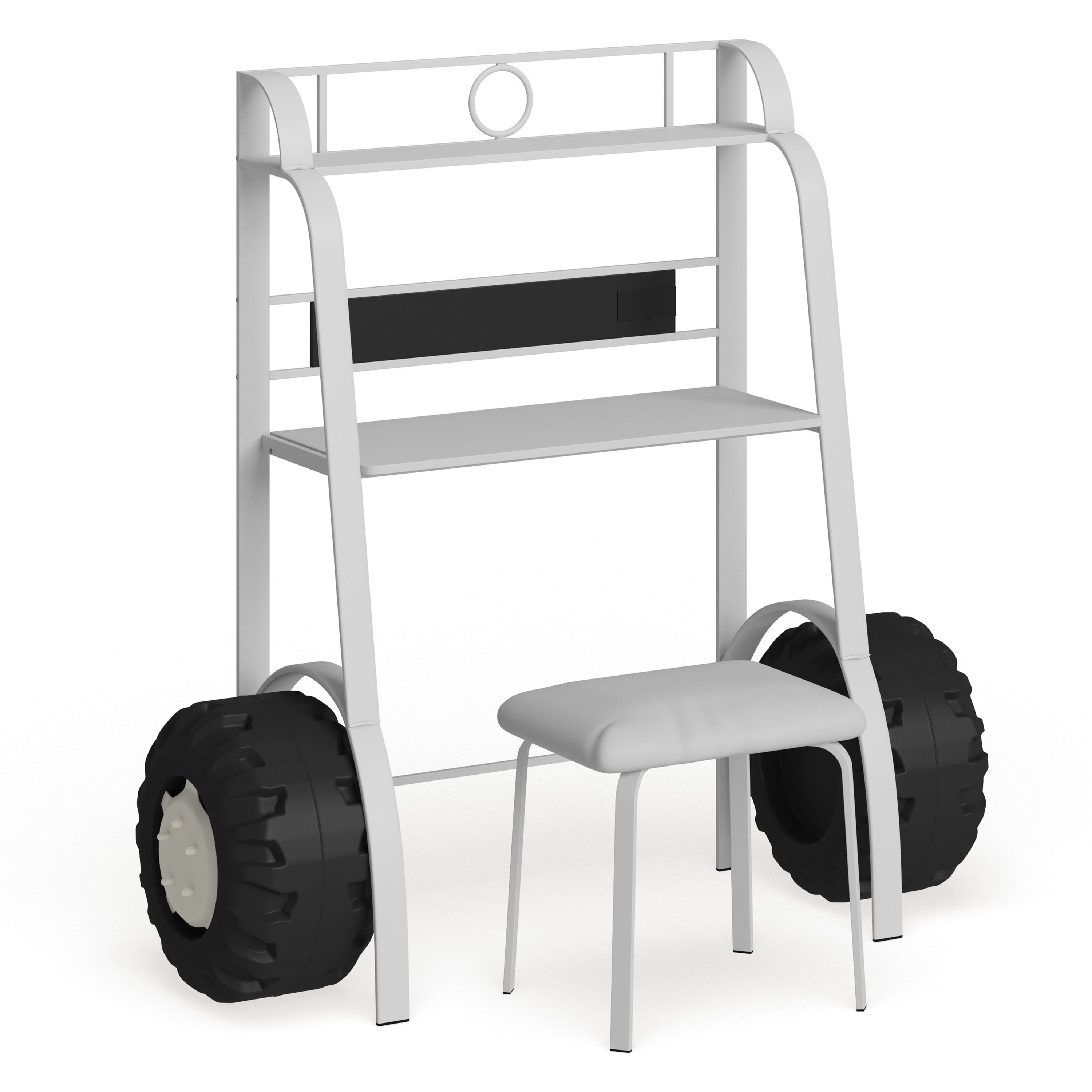 Furniture of America Daiton Novelty Metal White Race Car Kids Desk and Stool Set