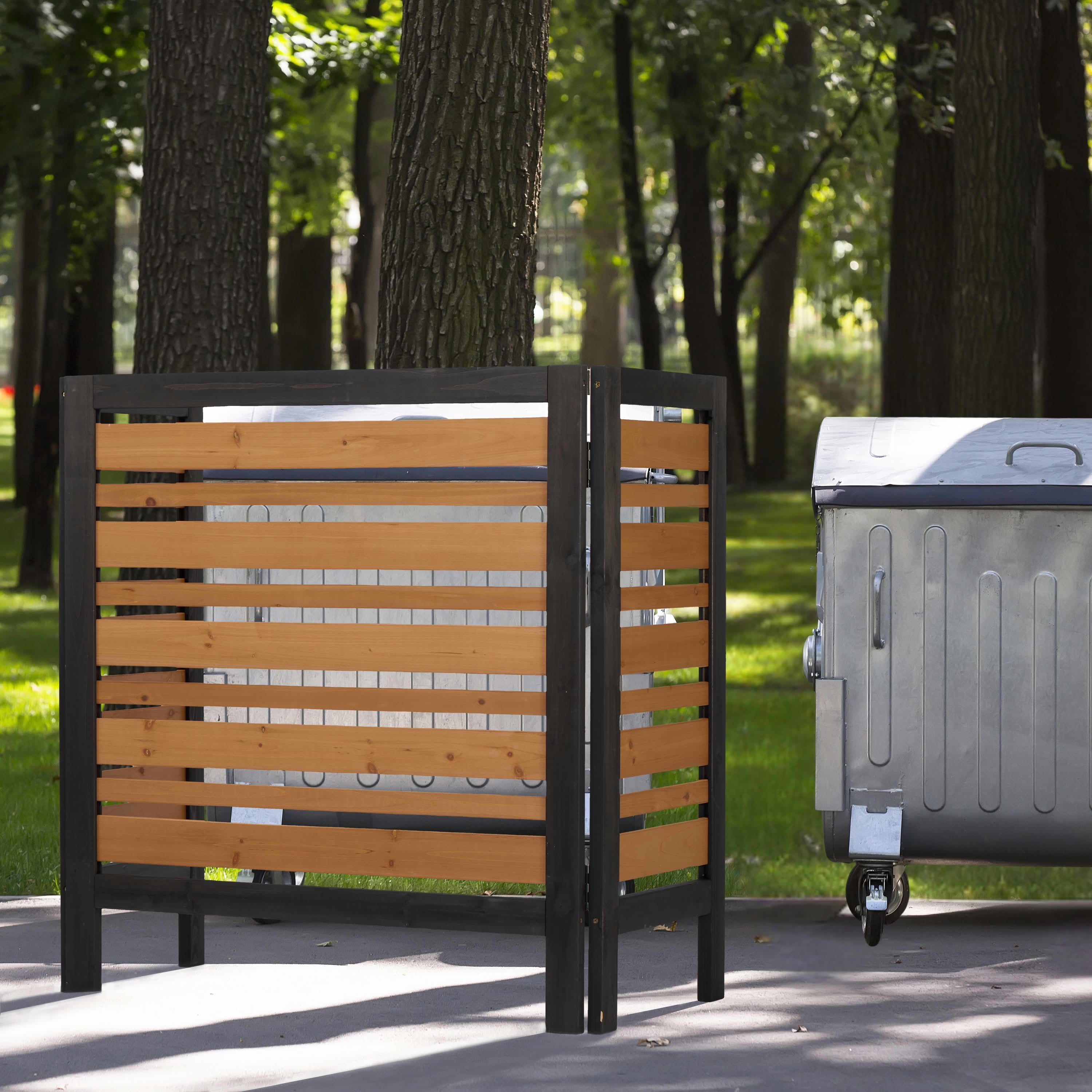 MAYEERTY 3-Panel Outdoor Wood Privacy Fence Screen, 42"H Air Conditioner Trash Can Enclosure for Patio Garden