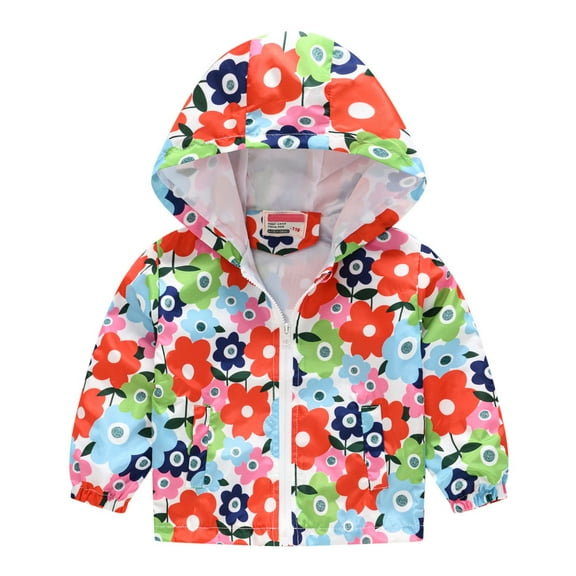 ATOGUTA Kids Jackets Boys Girls Cute Print Zip Up Hooded Jacket Boys Girls Long Sleeve Windproof Coat Multicolor, Size 18M-5T