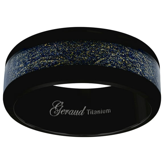 Titanium Black Mens Sandstone Inlay Comfort-Fit Wedding Band 8mm Size 8 Wedding Band for Men