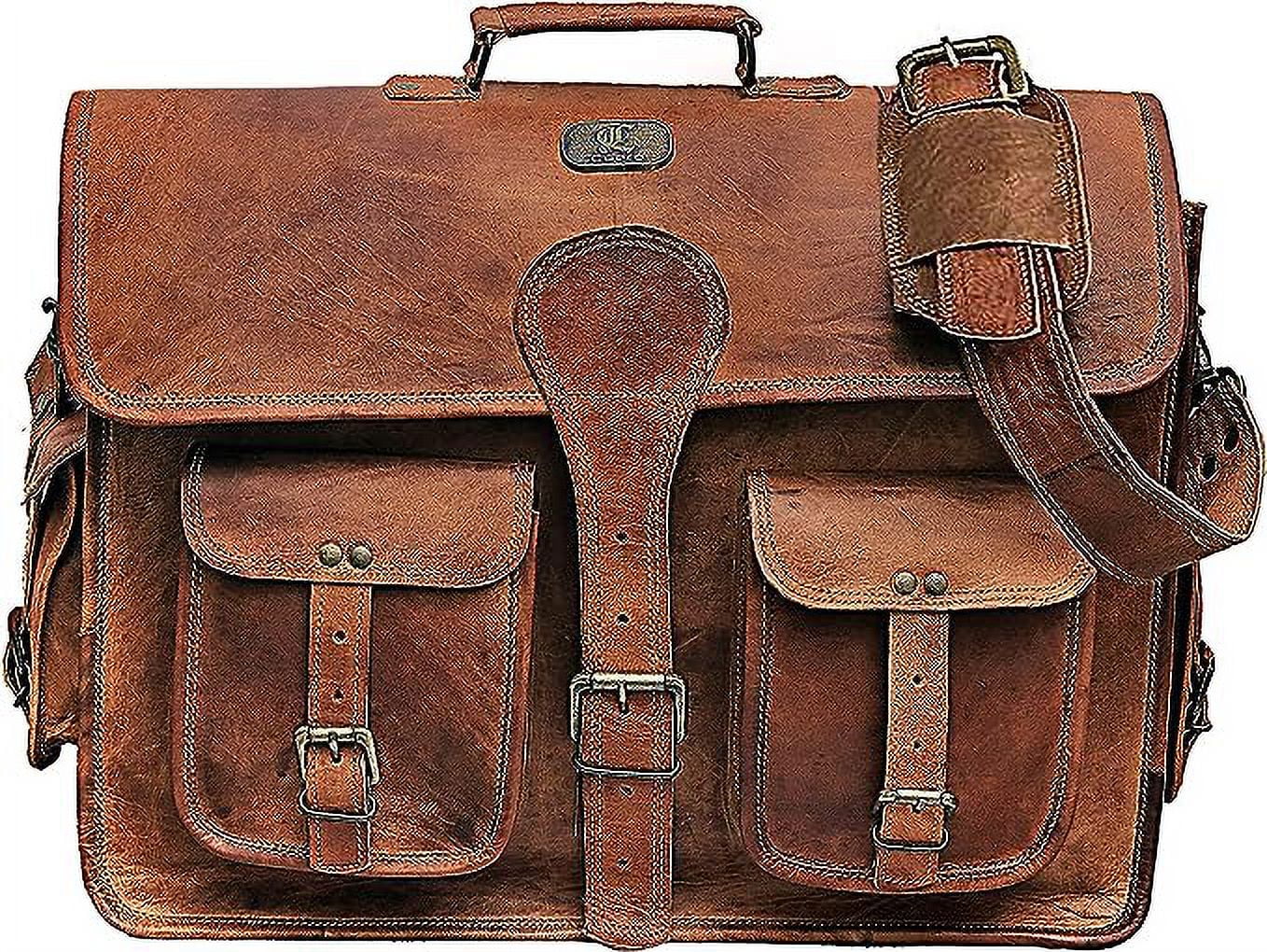 RUZIOON 14 Inch Vintage Handmade Leather Messenger Bag for Laptop Briefcase Best Computer Satchel Distressed Bag