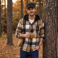 thumbnail image 4 of Fabrcox Men's Hooded Plaid Shacket Long Sleeve Button Down Checkered Shirt Jacket with Chest Pockets Lightweight Casual Fall Outerwear Khaki M, 4 of 7