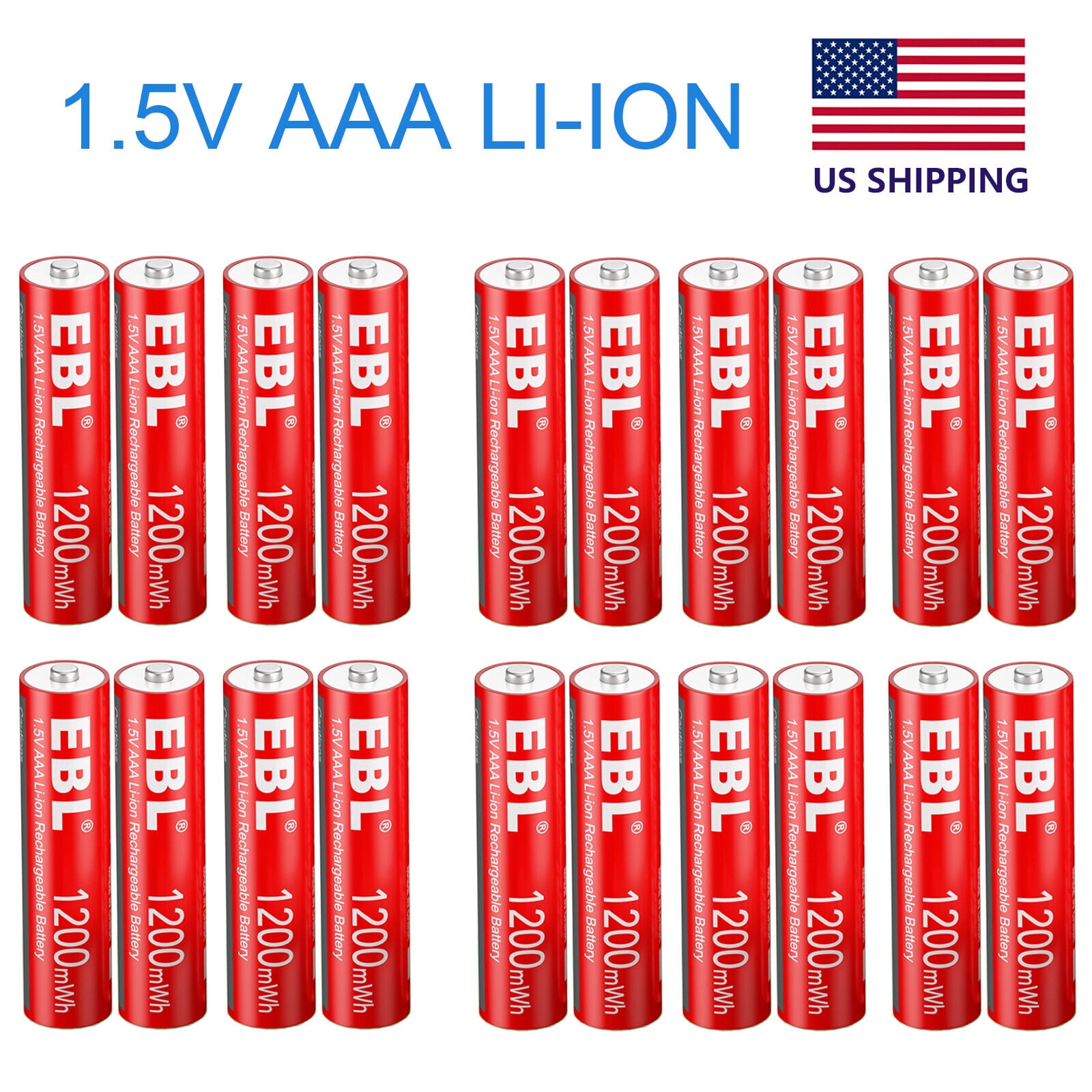EBL 1.5V Rechargeable AAA Li-ion Battery 1200mwh Lithium Batteries 16Packs