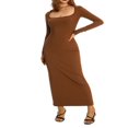 thumbnail image 1 of PENGXIANG Robe à Manches Longues pour Femmes Col Carré Robe Moulante Tricotée Unie Robe Crayon Extensible Tenue de Club, 1 of 6