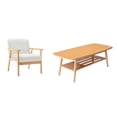 thumbnail image 1 of Pemberly Row Set of 2 Beige Linen Fabric Chair & Natural Light Oak Coffee Table, 1 of 6