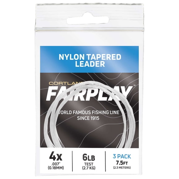 Cortland Fairplay 7.5' Tapered Leader, 3 Pack, No Loop, 3X, 7-Pound Test, 607668