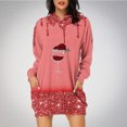 thumbnail image 2 of Pisexur Robes de Noël pour Femmes Mode Imprimé Verres à Vin Rouge Robes de Fête Décontractées à Manches Longues Sweat à Capuche Robes d'Automne de Noël Mini Robe avec Poches, 2 of 4