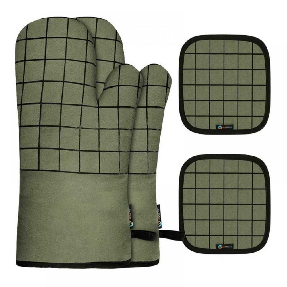 1Pair Silicone Oven Mitts Gloves With 2 Saucepans Hot Pads Heat