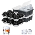 thumbnail image 1 of Juego de 4 Bandejas para Hielo: 2 Esféricas con Tapa y Embudo + 2 Cuadradas Grandes 2" Silicona Premium para Whisky y Cócteles, 1 of 5