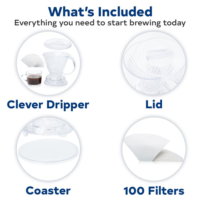 Clever Coffee Dripper and Filters, Large 18 oz (Black)| Barista's Choice|  Safe BPA Free Plastic|Includes 100 Filters