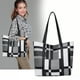 thumbnail image 1 of Bolso Tote de Gran Capacidad para Mujer – Bolso de Mano y Hombro de PVC con Diseño de Lattice, Tote Versátil para Trabajo y Uso Diario, 38x26x12cm, Azul Naranja Gris., 1 of 6