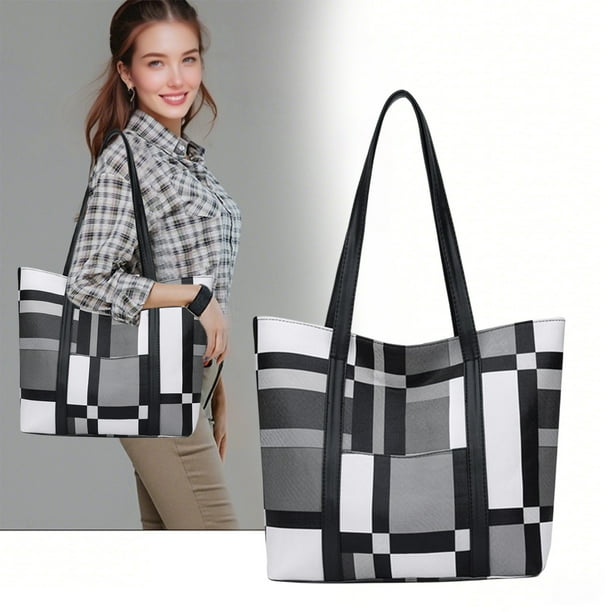 Bolso Tote de Gran Capacidad para Mujer | Bolso de Hombro y Bolso de Mano Moderno | Material de Pvc | 38 X 26 X 12 Cm | Colores: Azul, Naranja y Gris