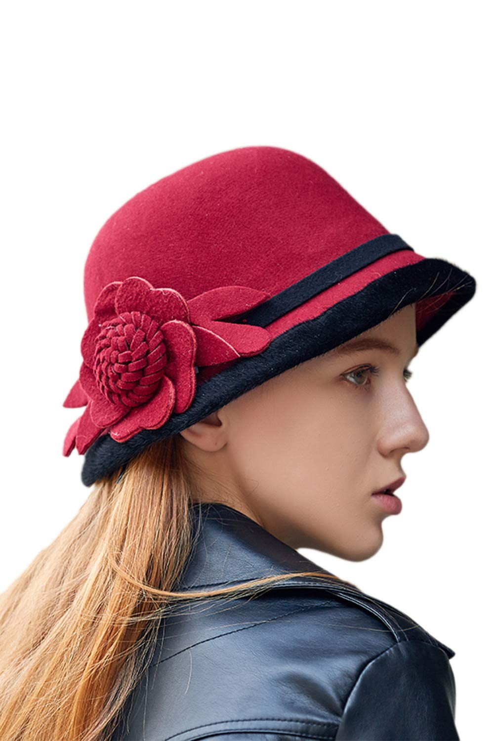 Tancuzo Women's Bucket Hat 1920s Fedora Cloche Hat Vintage Church Elegant Flower,Red, Size: One Size