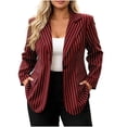 thumbnail image 4 of Inverlee Striped Long Sleeve Lapel Single Button Blazer Jackets for Women Business Office Oversized Pocket Outerwear Urban Daily Relaxed Coats Wine S, 4 of 8