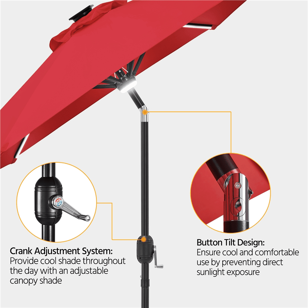 Renwick 9Ft Outdoor Patio Umbrella with Solar Powered LED Lights Strips, Red
