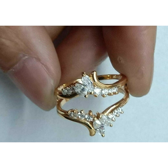 Silver & Stone Jewels 2Ct Marquise Cut CZ Enhancer Band Ring In 14k Yellow Gold Finish