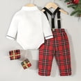 thumbnail image 2 of 9-12 Months Newborn Bodysuit Romper Toddler Boy Clothing Sets Plaid Shirt Bowtie And Suspender Strap Pants Outfits Long Sleeve Newborn Fall Winter Clothes,Red Jumpsuit, 2 of 8