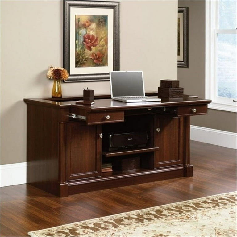 Bowery Hill Credenza Home office Pull Out Computer Desk with Storage in Cherry