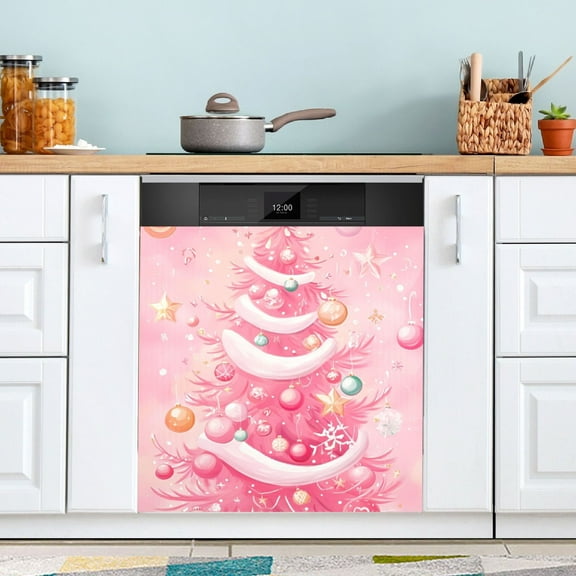 Dishwasher Magnet Cover Magnetic Fridge Door Cover Home Kitchen Decor Pink Christmas Tree 23"x 26"