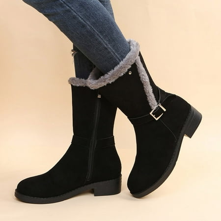 

TALKVE Heel Warm Boots Suede Women s Boots Winter Plus Buckle Furry Wedge Fashion Belt Fleece Cotton women s boots