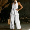 thumbnail image 4 of NMMUED Linen Set for Women’s Cotton Linen 2 Piece Set Casual Summer Lounge Halter Neck Layered Top Flowy Wide Leg Pants Lightweight Womens Casual Sets 2 Piece Outfits White XL, 4 of 5