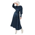 thumbnail image 2 of Jacquard Satin Modest Dress Dark Navy Blue, 2 of 6