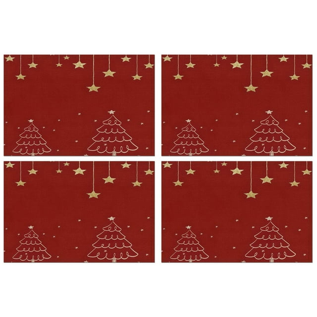 Merry Christmas Winter Holiday Tree Rectangle Dining Placemat 4PCS Durable Linen Placemats 12 X 18 Inch Holiday Fashions Dining Table Place Mats for Kitchen Dining Table,Kitchen Table Mats