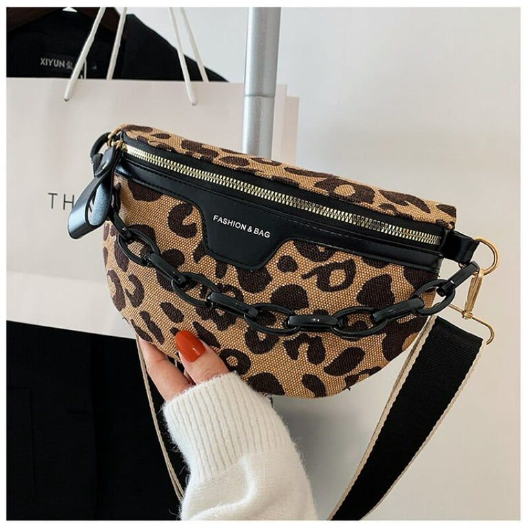 Leopard Print Zipper Chest Bag, Casual Crossbody Sling Bag