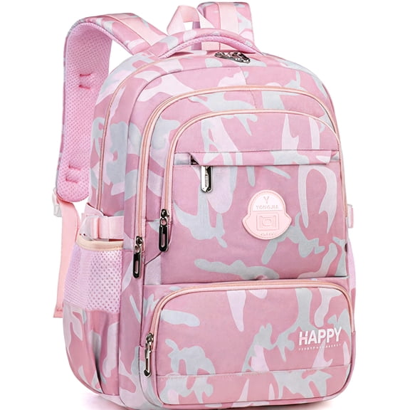 Ficcug Girls School Backpacks,Fashion School Bag for Kids Teens,35L Waterproof Students Bookbags for Elementary Middle,Pink