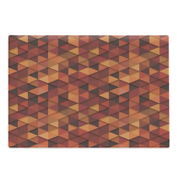 Orange Cutting Board, Abstract Vector Retro Pattern of Triangles Modern Art Inspired Illustration, Decorative Tempered Glass Cutting and Serving Board, Large Size, Orange and Brown, by Ambesonne