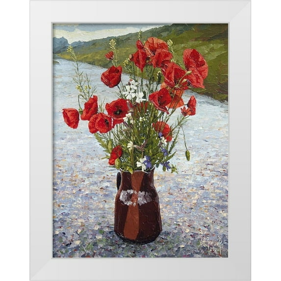 Ziman, Peter 12x14 White Modern Wood Framed Museum Art Print Titled - Pot with Red Poppies