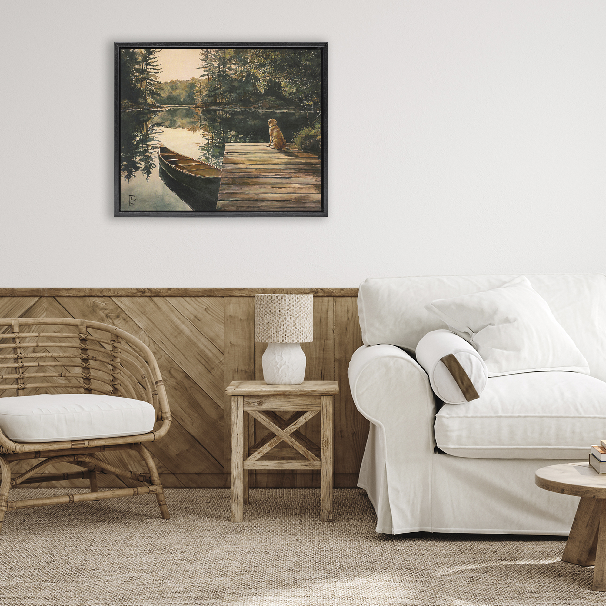 Lake Life at Sunset Black Framed Floater Canvas Wall Art, design by Sara Culpepper