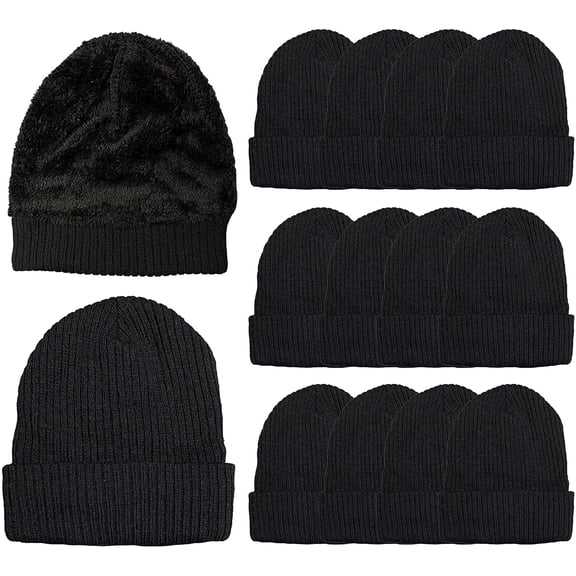 Yacht & Smith Winter Beanies Wholesale Bulk Cold Weather Unisex Hat (One Size Fits All) (12 Pack Adults (Black Faux Fur Sherpa))