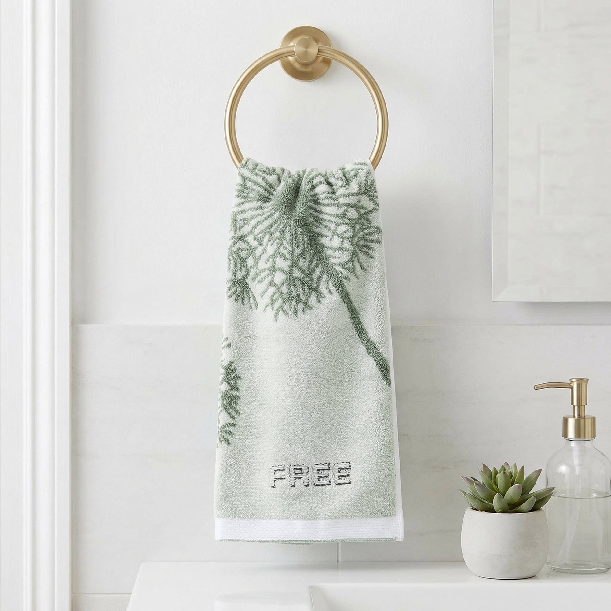 Unique Bargains Pure Cotton Absorbent Hand Towels with Dandelion Pattern Green 2pk