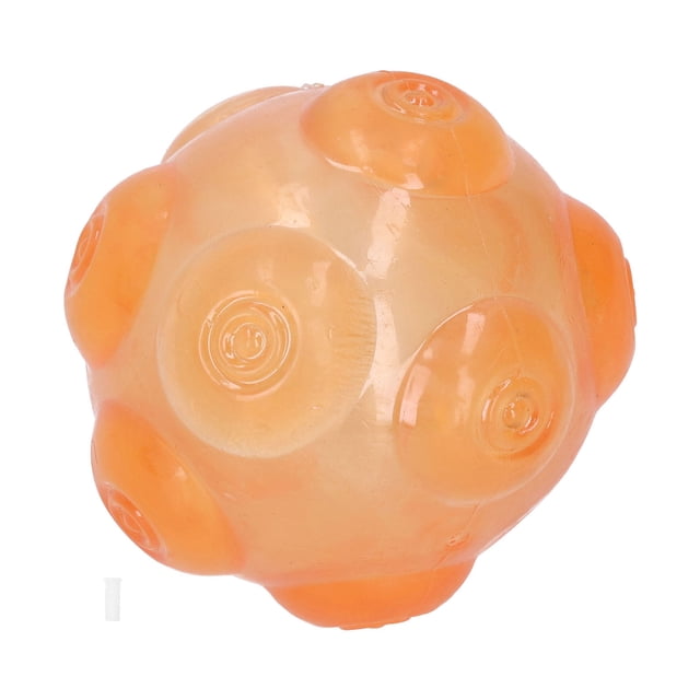 Juguete masticable para mascotas, pelota chirriante de TPR, flotante y rebotante, para limpieza dental de perros medianos y pequeños, color naranja