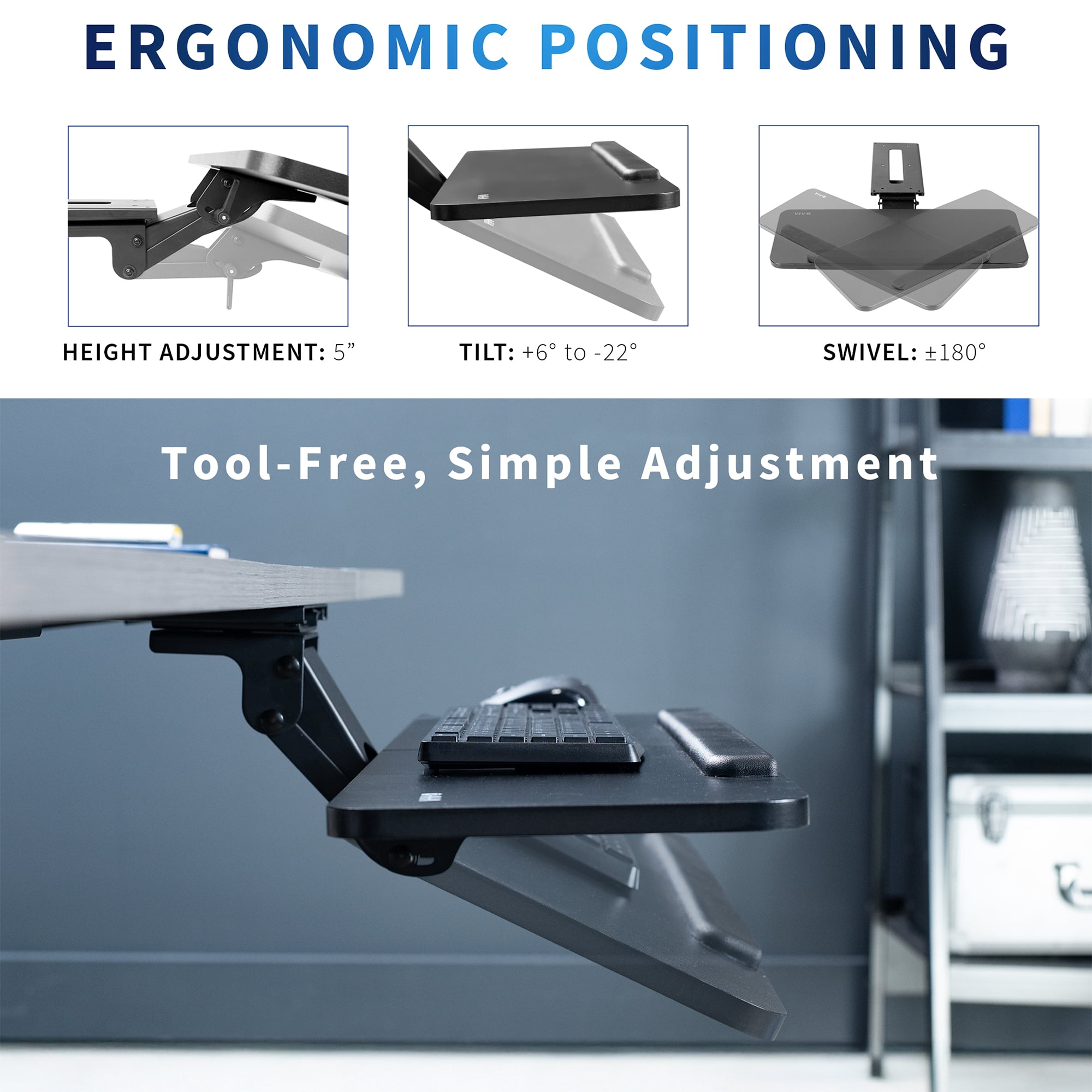 VIVO Adjustable 34" Computer Keyboard & Mouse Platform Tray Under Desk Mount