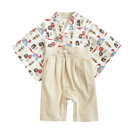 

Boys Spring Summer Long Sleeve Japanese Kimono Romper Jumpsuit Japanese Style For 6-12 Months