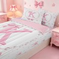 thumbnail image 3 of meiyoeat Cute Coquette Bowknot Zipper Twin Comforter Sets with Fitted Sheet and 2 Pillowcases For Kids,Pink Ribbon Bow Initial Letter K Zipper Bedding Set,Pink Reversible,4-Piece, 3 of 7