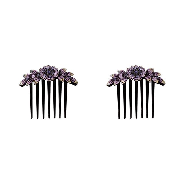 Sonducket Pin de peineta de flores para mujer, estilo elegante, Clips deslizantes de diamantes de imitación, accesorios de estilo de novia, Violeta 2piezas