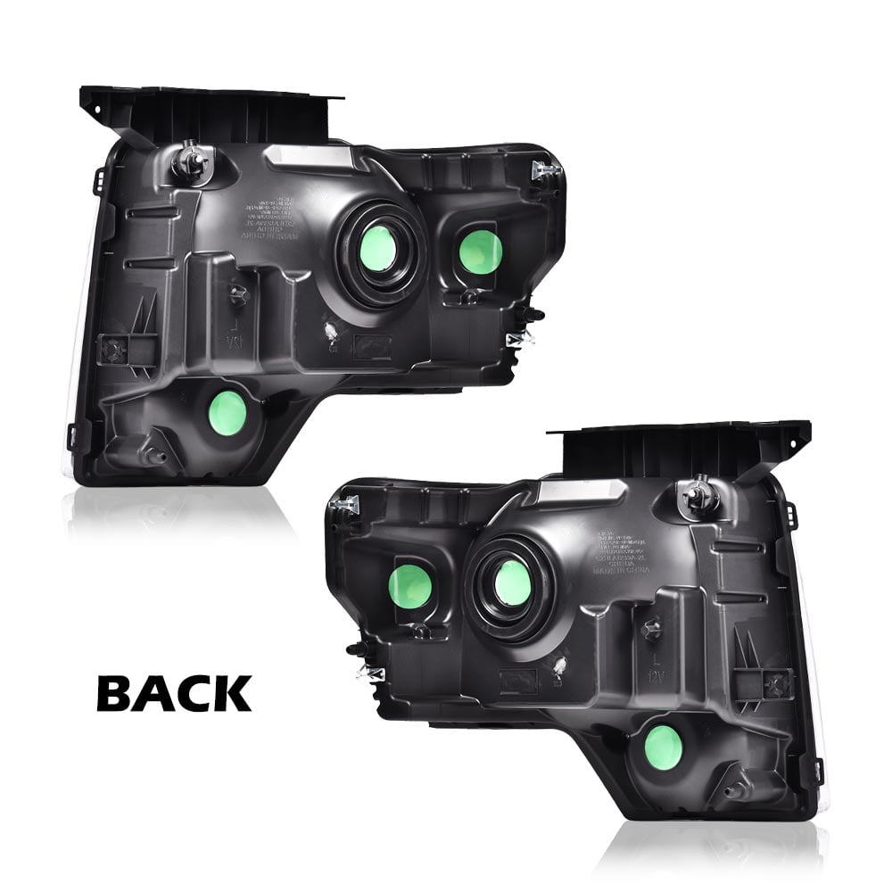 CROSSDESIGN Black Headlights Fit for 2009-2014 Ford F150 Headlamps