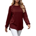 thumbnail image 4 of Warop Fall Long Sleeve Shirts for Women Solid Color Crew Neck Tops Sleeves with Deco Buttons Casual Loose Sweatshirt, 4 of 7