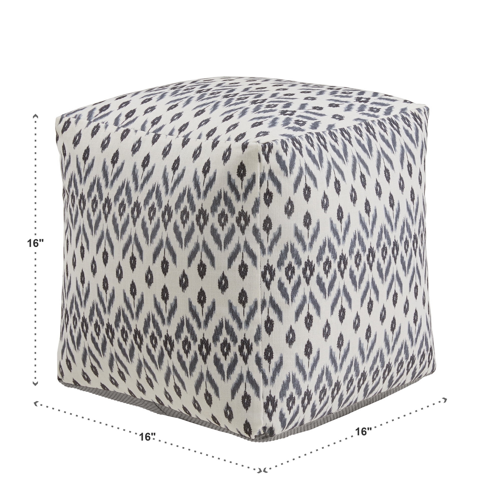 Weston Home Dinant Upholstered Square Pouf Ottoman, Ivory & Blue Abstract Diamond Pattern Fabric