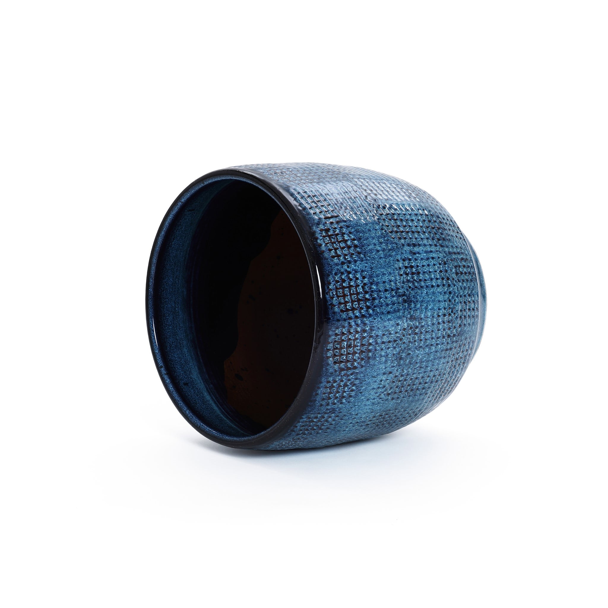 LuxenHome 12" Dia Large Ceramic Planter Pots for Plants, Teal Blue Glazed Round Planter with Drainage