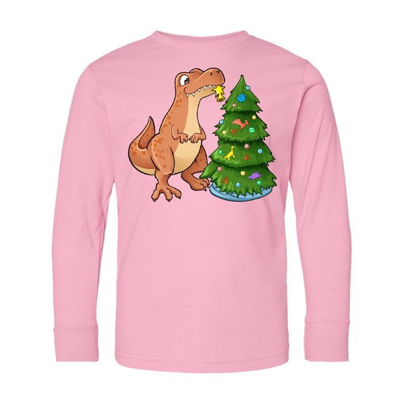Inktastic Tyrannosaurus Rex Decorating Christmas Tree Long Sleeve Youth T-Shirt