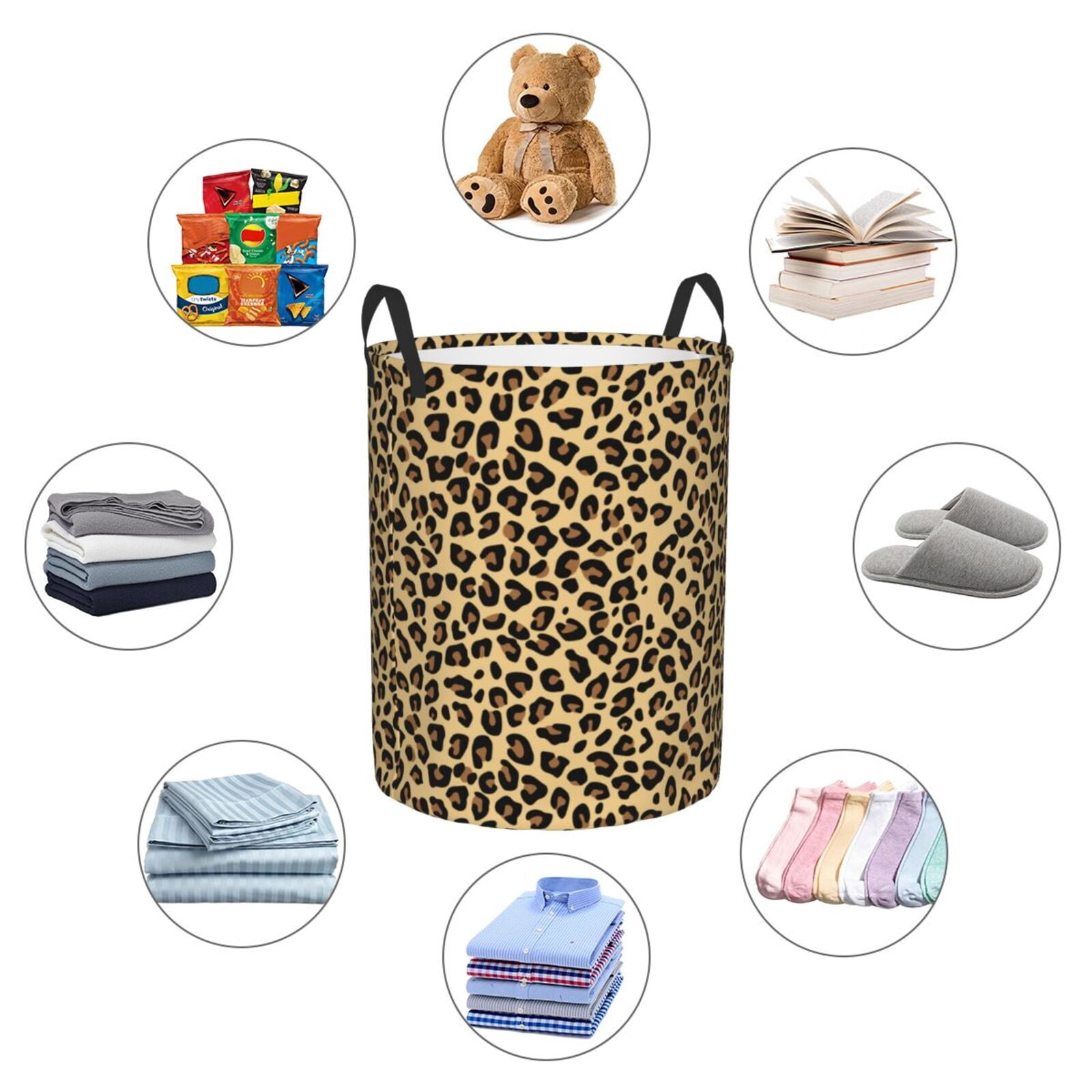 Large Laundry Basket with Handles - Leopard print trendy cool Kids Baby Dirty Clothes Laundry Hamper for Bedroom Aesthetic