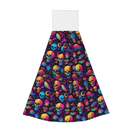 

Horeoi colorful Skull Retro Print Coral Fleece Microfiber Hanging Hand Towel Absorbent Hand Towel Quick Dry Thicken Cleaning Cloths Wipes Rags for Kitchen & Bathroom
