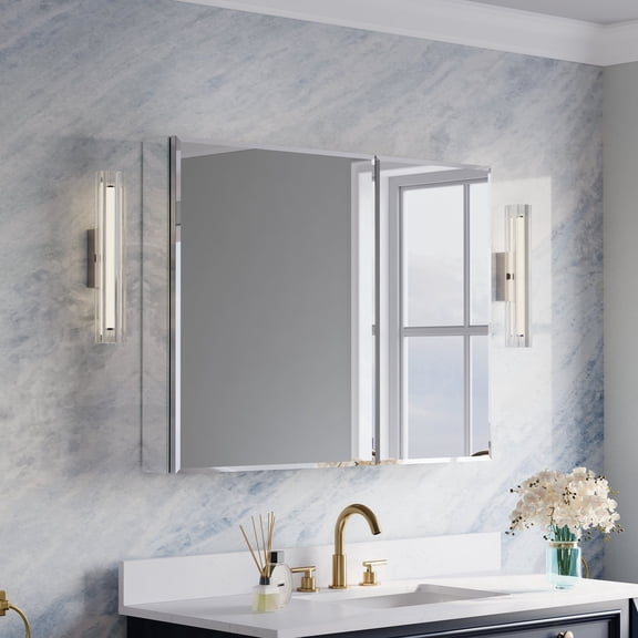ANGELES HOME 40" x 30" Copper-Free Mirror Medicine Cabinet with Beveled Mirror Door, Recessed or Surface Mount, Adjustable Shelves